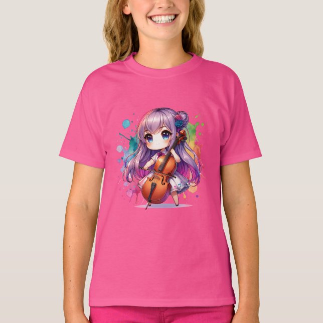 Camiseta Chica de animaciones cúrcute Jugando Cello Player (Anverso)