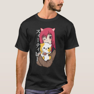 Camiseta Chica de anime adolescente - amante del gato - Art