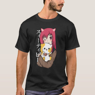 Camiseta Chica de anime adolescente - amante del gato - Art