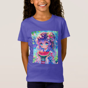 Camiseta Chica de anime come sandía en verano