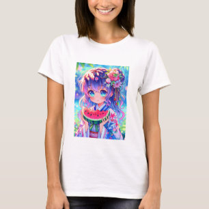 Camiseta Chica de anime come sandía en verano
