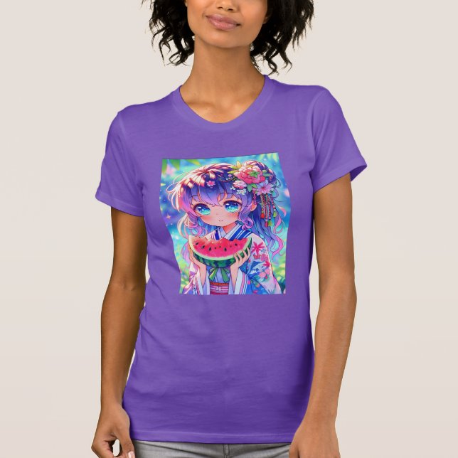 Camiseta Chica de anime come sandía en verano (Anverso)