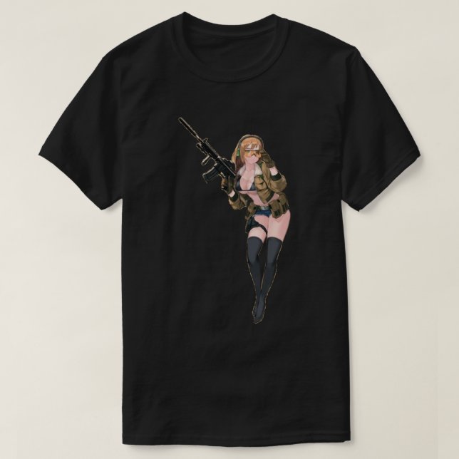 Camiseta chica de anime con arma (Diseño del anverso)