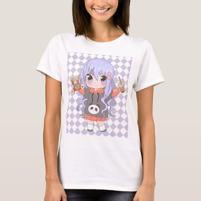 Camiseta chica de anime con flores (Anverso)