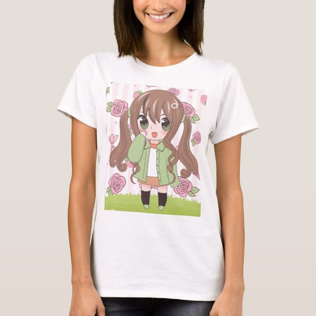 Camiseta chica de anime con flores (Anverso)