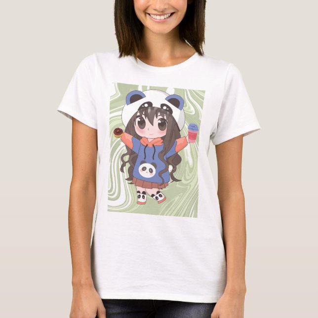 Camiseta chica de anime con flores (Anverso)