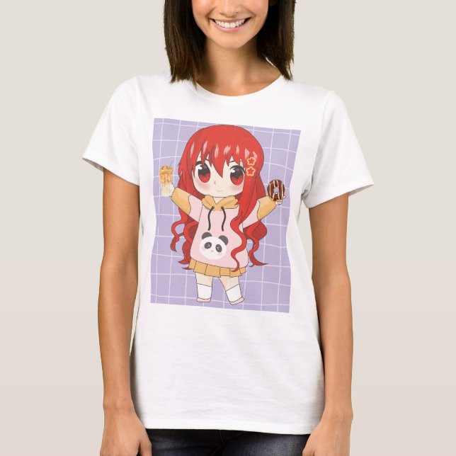 Camiseta chica de anime con flores (Anverso)