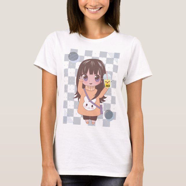 Camiseta chica de anime con flores (Anverso)