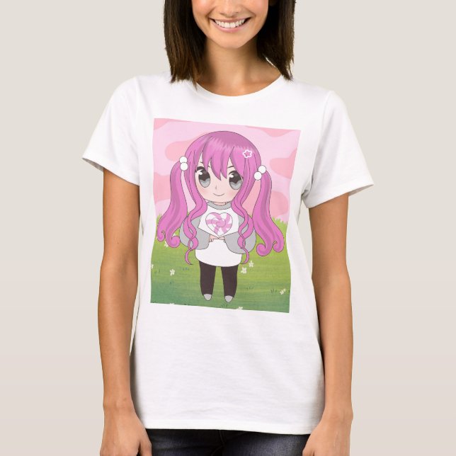 Camiseta chica de anime con flores (Anverso)