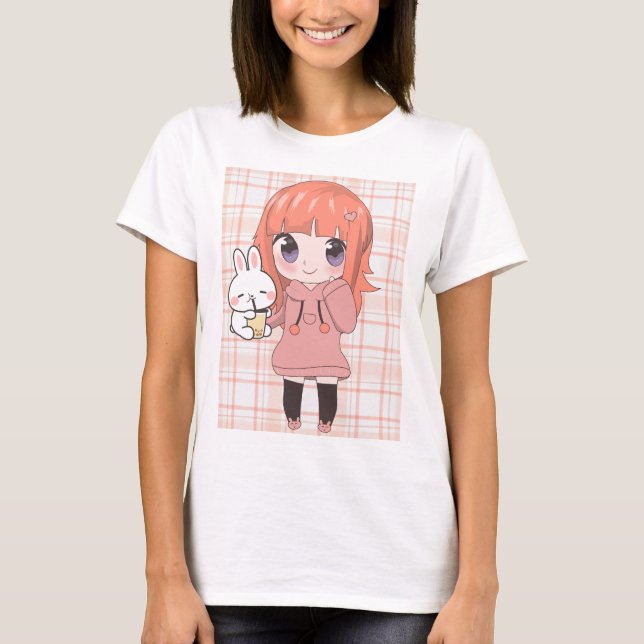 Camiseta chica de anime con flores (Anverso)