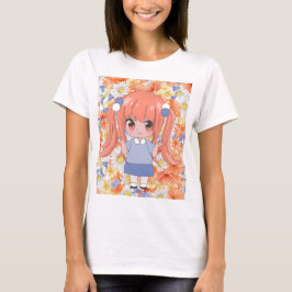 Camiseta chica de anime con flores