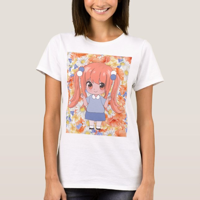 Camiseta chica de anime con flores (Anverso)