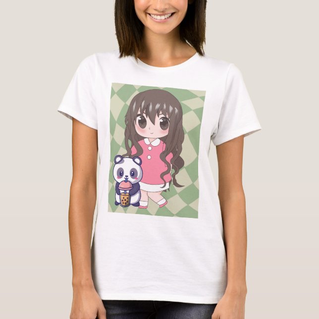 Camiseta chica de anime con flores (Anverso)