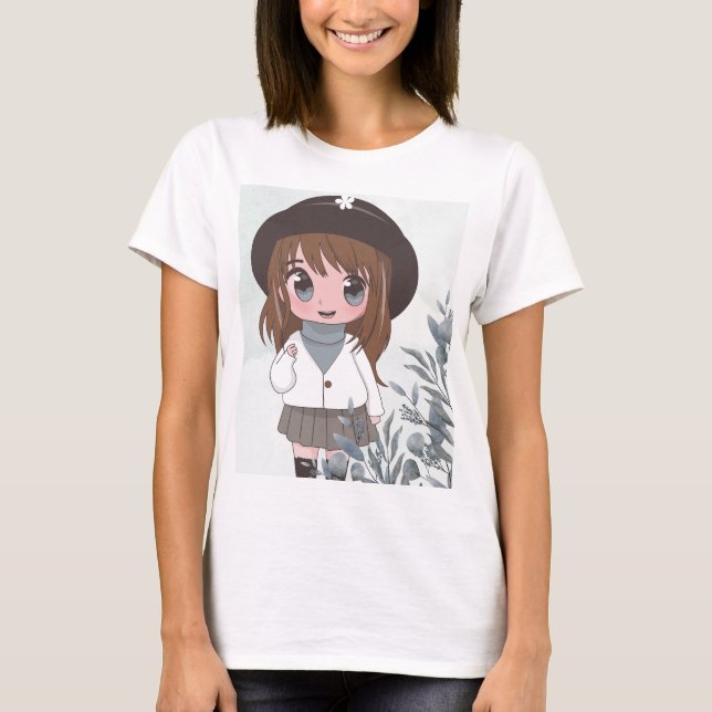 Camiseta chica de anime con flores (Anverso)