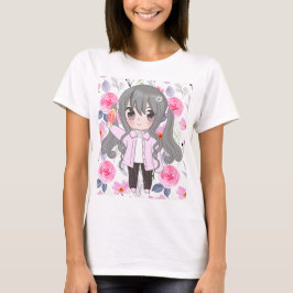 Camiseta chica de anime con flores
