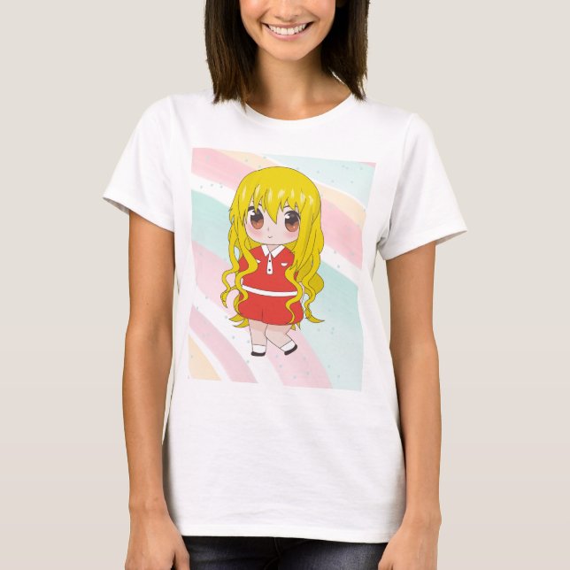 Camiseta chica de anime con flores (Anverso)