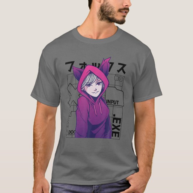 Camiseta Chica De Anime De Otaku 90 Con Oídos De Fox Culto  (Anverso)