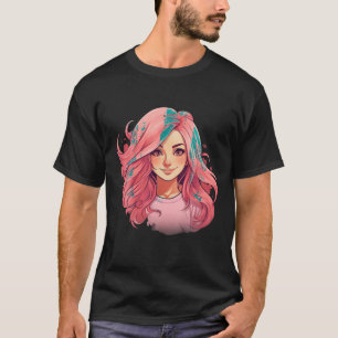 Camiseta chica de anime de pelo rosa Idea Inspiración creat