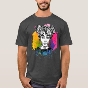 Camiseta Chica de anime dibujado a mano con inclinación de