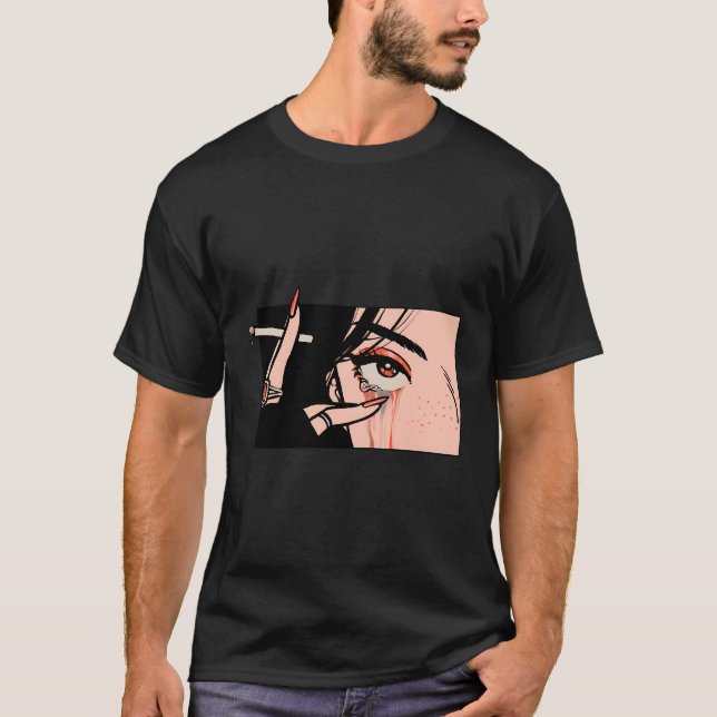 Camiseta Chica de ánime fumador mira estética de arte de Ka (Anverso)