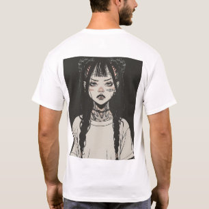 Camiseta Chica de anime Gótico con tatuos mirando enojado T