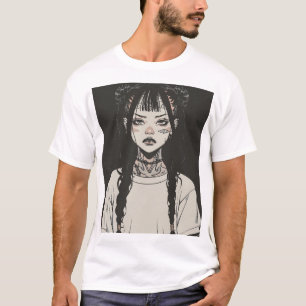 Camiseta Chica de anime Gótico con tatuos mirando enojado T