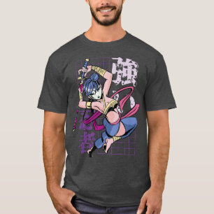 Camiseta Chica de anime japonés Samurai luchador guerrero (