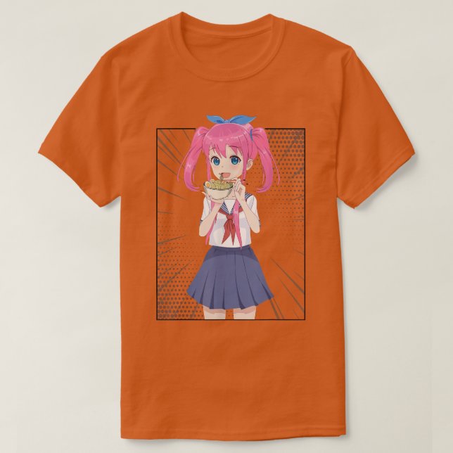 Camiseta Chica de anime japonesa comiendo fideos de Ramen h (Diseño del anverso)