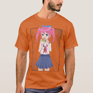 Camiseta Chica de anime japonesa comiendo fideos de Ramen h