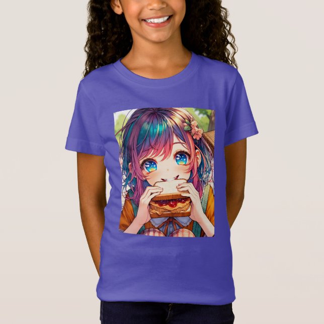Camiseta Chica de anime lindo comiendo una mantequilla de m (Anverso)
