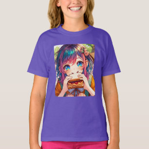 Camiseta Chica de anime lindo comiendo una mantequilla de m