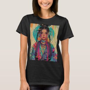 Camiseta Chica de anime lindo en un kimono.