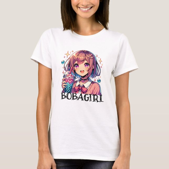 Camiseta Chica de anime lindo sosteniendo té de burbuja (Anverso)