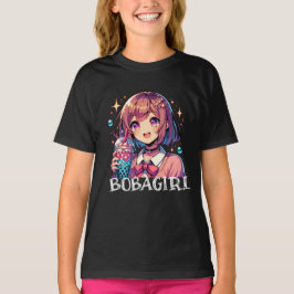 Camiseta Chica de anime lindo sosteniendo té de burbuja
