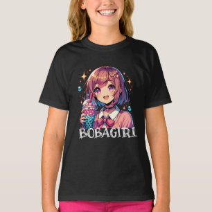 Camiseta Chica de anime lindo sosteniendo té de burbuja