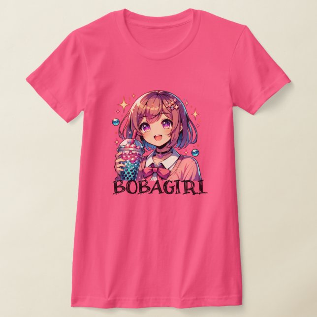 Camiseta Chica de anime lindo sosteniendo té de burbuja (Distribución)