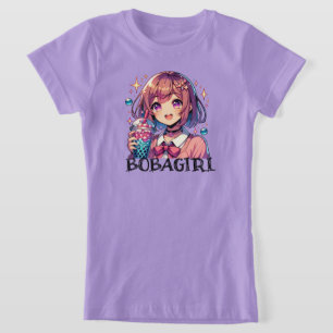 Camiseta Chica de anime lindo sosteniendo té de burbuja