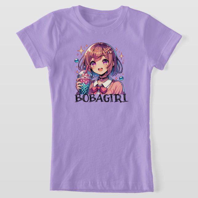Camiseta Chica de anime lindo sosteniendo té de burbuja (Distribución)