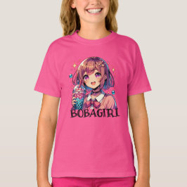 Camiseta Chica de anime lindo sosteniendo té de burbuja