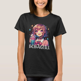 Camiseta Chica de anime lindo sosteniendo té de burbuja