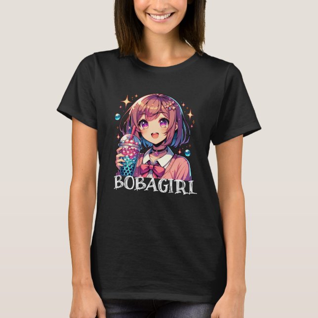 Camiseta Chica de anime lindo sosteniendo té de burbuja (Anverso)