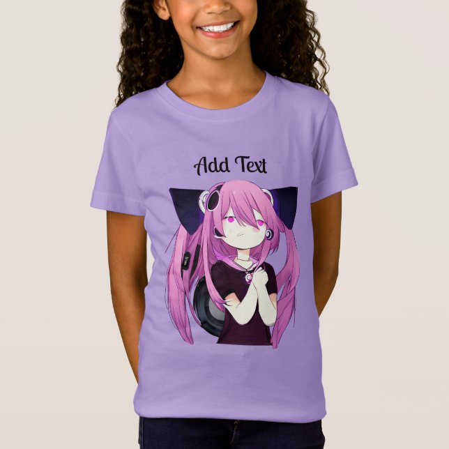 Camiseta Chica de anime morado y negro dulce con orejas gat (Anverso)