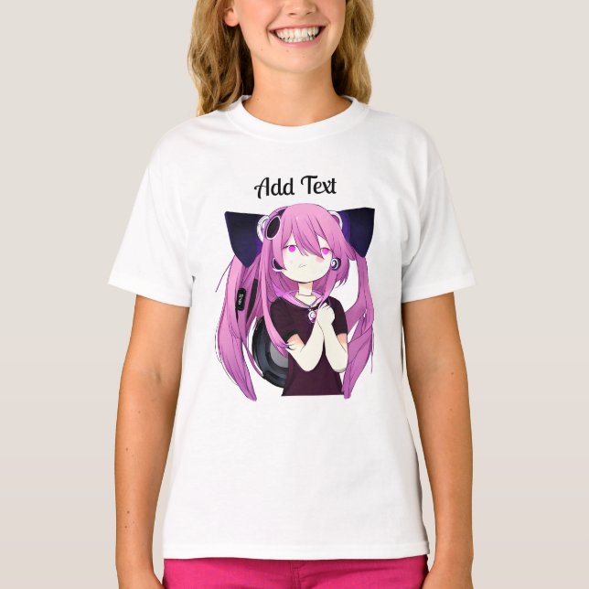 Camiseta Chica de anime morado y negro dulce con orejas gat (Anverso)