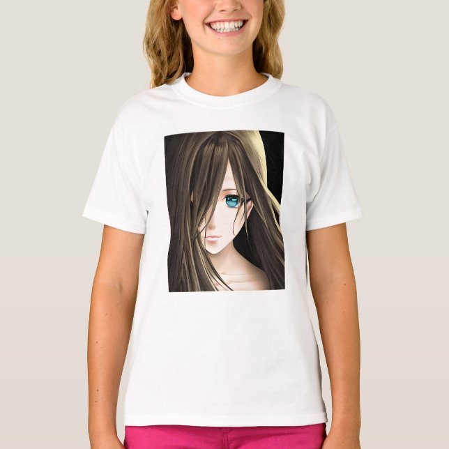 Camiseta Chica de Anime Oído Azul Marrón (Anverso)