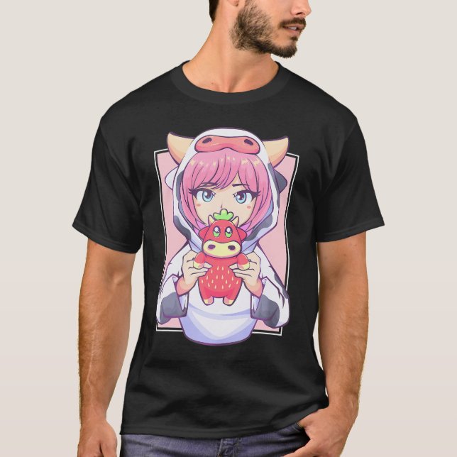 Camiseta Chica De Anime Para Los Amantes De Las Vacas Y Str (Anverso)