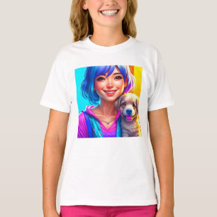 Camiseta Chica de Anime y Cachorro