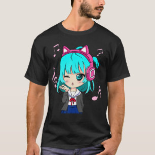 Camiseta Chica de Anime y Música extranjera Chibi Chica de
