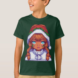 Camiseta Chica de arte de Pixel con sombrero Santa