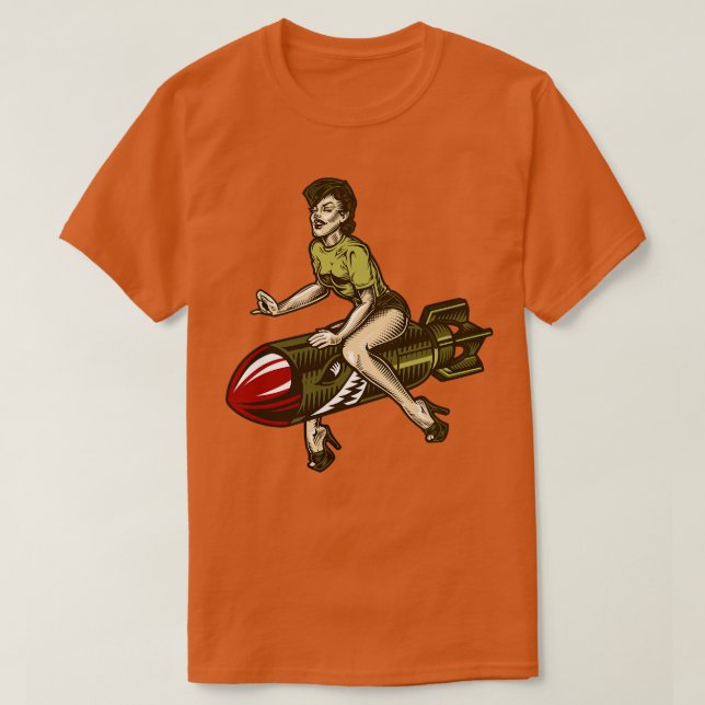 Camiseta Chica de avioneta contra bomba de aviación antigua (Diseño del anverso)