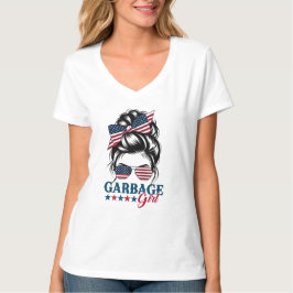 Camiseta Chica de basura Messy Bun Bandera Americana Trump